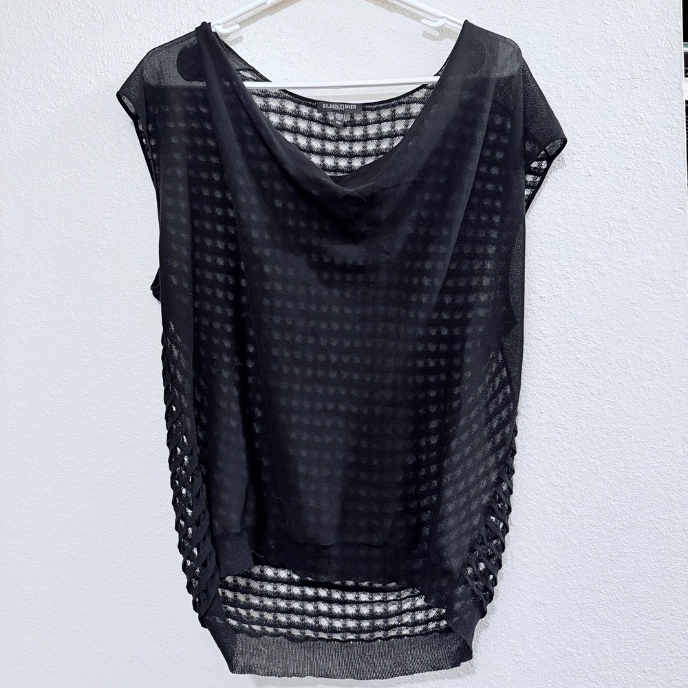 Eileen Fisher Petite Boho Sheer Mesh Open Knit Fairy Grunge Whimsigoth Top Sz PM